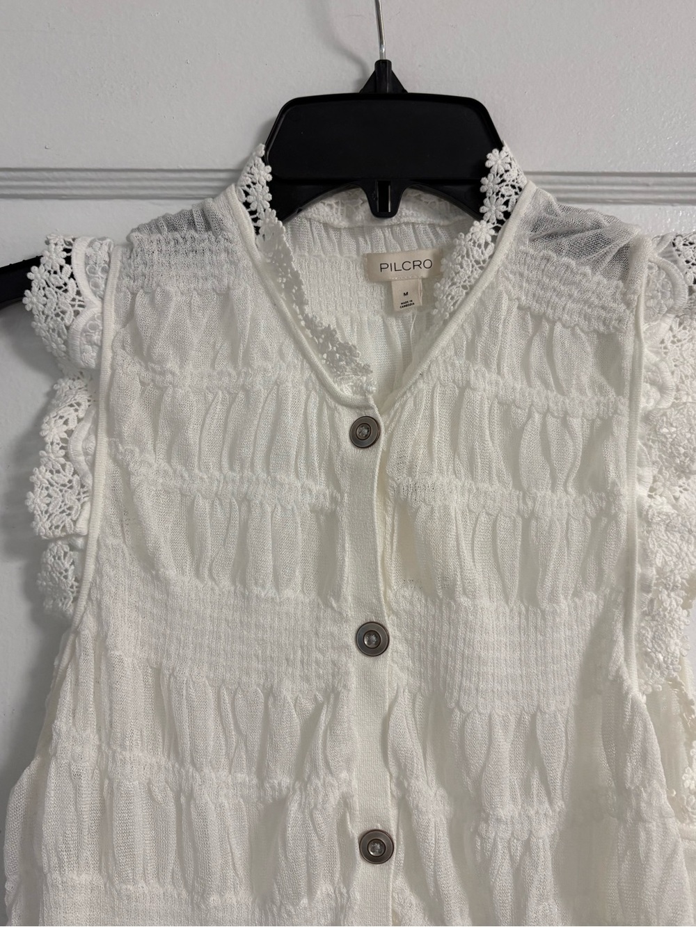Pilcro Shirred Lace-Trim Sweater Tank Top - Ivory Size Medium - Picture 6 of 12